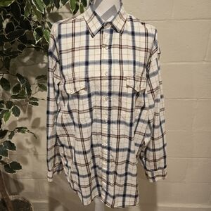 Panhandle Slim Shirt Mens Large Blue Plaid Pearl Snap Button Up 100% Cotton.